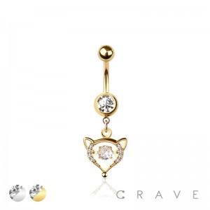 316L SURGICAL STEEL MULTI CZ FOX BEZEL CENTER DANGLE BELLY BUTTON NAVEL RING 